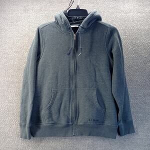 LL Bean Sherpa Fleece Lined Hoodie Womens Small Gray Full Zip Hooded Sweatshirt